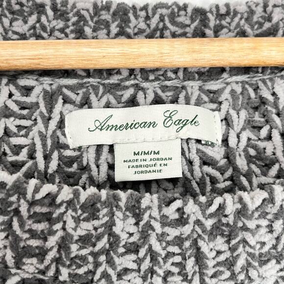 American Eagle Oversized Knit Sweater Sz M Gray Pullover Crewneck Side Slit - Picture 4 of 6
